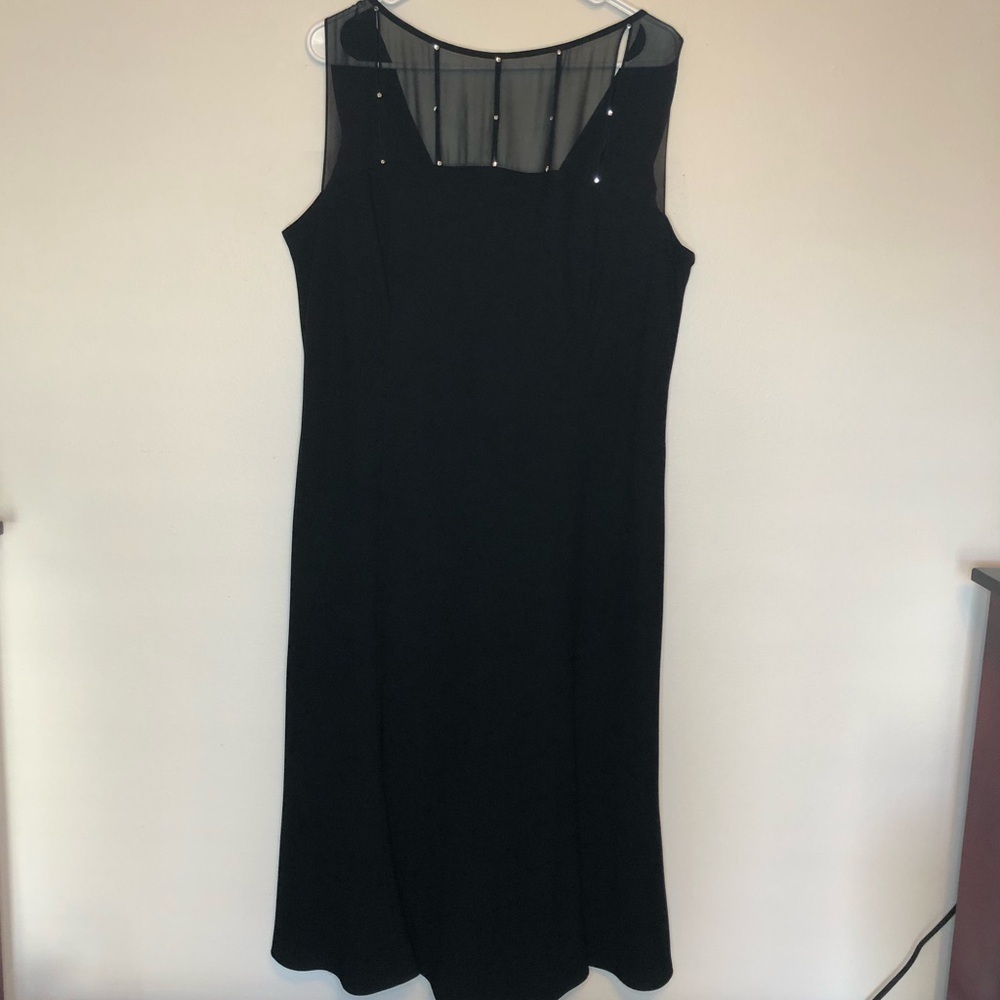 Jones New York Elegant Sleeveless Dress Sheer Neckline Cowl Back Black Size 16W